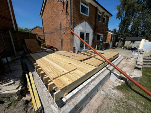 Single Storey Wrap Around Extension - Floor Joists and temporarily decked out